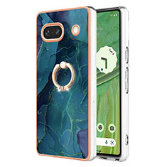 Funda Silicona Gel Goma Patron de Moda Carcasa con Anillo de dedo Soporte Y01B para Google Pixel 7a 5G Verde