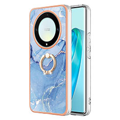 Funda Silicona Gel Goma Patron de Moda Carcasa con Anillo de dedo Soporte Y01B para Huawei Honor Magic5 Lite 5G Azul