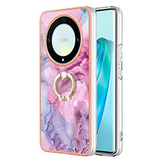 Funda Silicona Gel Goma Patron de Moda Carcasa con Anillo de dedo Soporte Y01B para Huawei Honor Magic5 Lite 5G Purpura Claro