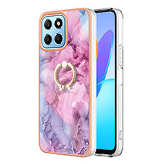 Funda Silicona Gel Goma Patron de Moda Carcasa con Anillo de dedo Soporte Y01B para Huawei Honor X6 5G Purpura Claro