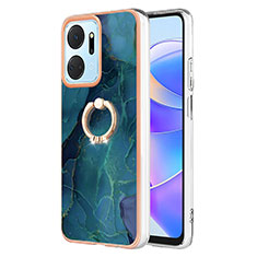 Funda Silicona Gel Goma Patron de Moda Carcasa con Anillo de dedo Soporte Y01B para Huawei Honor X7a Verde