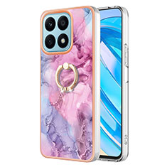 Funda Silicona Gel Goma Patron de Moda Carcasa con Anillo de dedo Soporte Y01B para Huawei Honor X8a 4G Purpura Claro