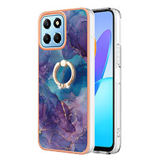 Funda Silicona Gel Goma Patron de Moda Carcasa con Anillo de dedo Soporte Y01B para Huawei Honor X8a 5G Morado