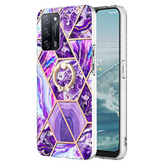 Funda Silicona Gel Goma Patron de Moda Carcasa con Anillo de dedo Soporte Y01B para Oppo A53s 5G Morado