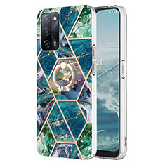 Funda Silicona Gel Goma Patron de Moda Carcasa con Anillo de dedo Soporte Y01B para Oppo A53s 5G Verde Noche