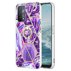 Funda Silicona Gel Goma Patron de Moda Carcasa con Anillo de dedo Soporte Y01B para Oppo A54 5G Morado