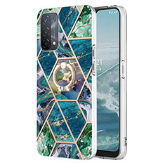 Funda Silicona Gel Goma Patron de Moda Carcasa con Anillo de dedo Soporte Y01B para Oppo A54 5G Verde Noche