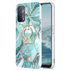 Funda Silicona Gel Goma Patron de Moda Carcasa con Anillo de dedo Soporte Y01B para Oppo A74 5G Menta Verde