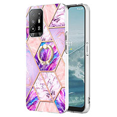 Funda Silicona Gel Goma Patron de Moda Carcasa con Anillo de dedo Soporte Y01B para Oppo A94 5G Purpura Claro