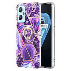 Funda Silicona Gel Goma Patron de Moda Carcasa con Anillo de dedo Soporte Y01B para Oppo A96 4G Morado