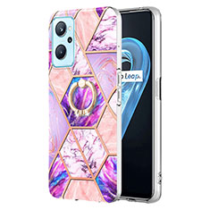 Funda Silicona Gel Goma Patron de Moda Carcasa con Anillo de dedo Soporte Y01B para Oppo A96 4G Purpura Claro