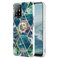 Funda Silicona Gel Goma Patron de Moda Carcasa con Anillo de dedo Soporte Y01B para Oppo Reno5 Z 5G Verde Noche