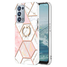 Funda Silicona Gel Goma Patron de Moda Carcasa con Anillo de dedo Soporte Y01B para Oppo Reno6 Pro 5G Rosa