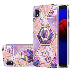 Funda Silicona Gel Goma Patron de Moda Carcasa con Anillo de dedo Soporte Y01B para Samsung Galaxy A01 Core Purpura Claro