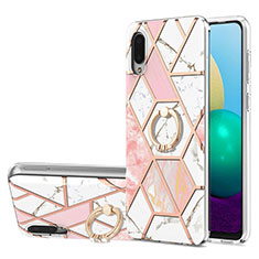 Funda Silicona Gel Goma Patron de Moda Carcasa con Anillo de dedo Soporte Y01B para Samsung Galaxy A02 Rosa