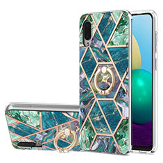 Funda Silicona Gel Goma Patron de Moda Carcasa con Anillo de dedo Soporte Y01B para Samsung Galaxy A02 Verde Noche