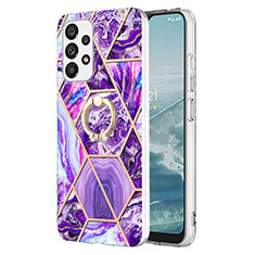 Funda Silicona Gel Goma Patron de Moda Carcasa con Anillo de dedo Soporte Y01B para Samsung Galaxy A13 4G Morado