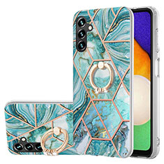 Funda Silicona Gel Goma Patron de Moda Carcasa con Anillo de dedo Soporte Y01B para Samsung Galaxy A13 5G Menta Verde