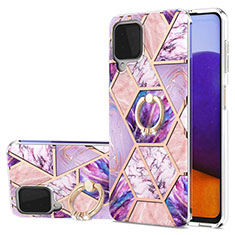 Funda Silicona Gel Goma Patron de Moda Carcasa con Anillo de dedo Soporte Y01B para Samsung Galaxy A22 4G Purpura Claro