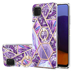 Funda Silicona Gel Goma Patron de Moda Carcasa con Anillo de dedo Soporte Y01B para Samsung Galaxy A22s 5G Morado