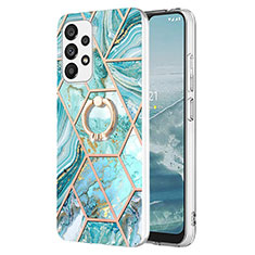 Funda Silicona Gel Goma Patron de Moda Carcasa con Anillo de dedo Soporte Y01B para Samsung Galaxy A23 4G Menta Verde