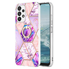 Funda Silicona Gel Goma Patron de Moda Carcasa con Anillo de dedo Soporte Y01B para Samsung Galaxy A23 4G Purpura Claro