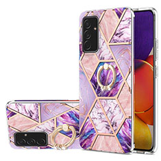 Funda Silicona Gel Goma Patron de Moda Carcasa con Anillo de dedo Soporte Y01B para Samsung Galaxy A24 4G Purpura Claro