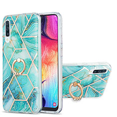 Funda Silicona Gel Goma Patron de Moda Carcasa con Anillo de dedo Soporte Y01B para Samsung Galaxy A30S Menta Verde