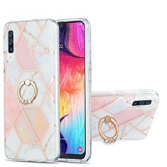 Funda Silicona Gel Goma Patron de Moda Carcasa con Anillo de dedo Soporte Y01B para Samsung Galaxy A50 Rosa