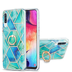 Funda Silicona Gel Goma Patron de Moda Carcasa con Anillo de dedo Soporte Y01B para Samsung Galaxy A50 Verde