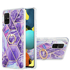 Funda Silicona Gel Goma Patron de Moda Carcasa con Anillo de dedo Soporte Y01B para Samsung Galaxy A51 5G Morado