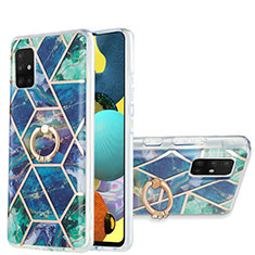 Funda Silicona Gel Goma Patron de Moda Carcasa con Anillo de dedo Soporte Y01B para Samsung Galaxy A51 5G Verde Noche