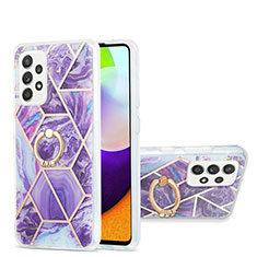 Funda Silicona Gel Goma Patron de Moda Carcasa con Anillo de dedo Soporte Y01B para Samsung Galaxy A52 4G Morado