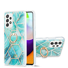 Funda Silicona Gel Goma Patron de Moda Carcasa con Anillo de dedo Soporte Y01B para Samsung Galaxy A52 5G Menta Verde