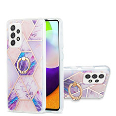 Funda Silicona Gel Goma Patron de Moda Carcasa con Anillo de dedo Soporte Y01B para Samsung Galaxy A52 5G Purpura Claro