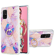 Funda Silicona Gel Goma Patron de Moda Carcasa con Anillo de dedo Soporte Y01B para Samsung Galaxy A71 4G A715 Purpura Claro