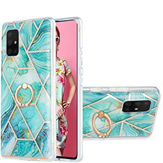 Funda Silicona Gel Goma Patron de Moda Carcasa con Anillo de dedo Soporte Y01B para Samsung Galaxy A71 5G Menta Verde