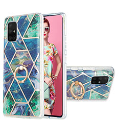 Funda Silicona Gel Goma Patron de Moda Carcasa con Anillo de dedo Soporte Y01B para Samsung Galaxy A71 5G Verde Noche