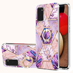 Funda Silicona Gel Goma Patron de Moda Carcasa con Anillo de dedo Soporte Y01B para Samsung Galaxy F02S SM-E025F Purpura Claro