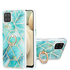 Funda Silicona Gel Goma Patron de Moda Carcasa con Anillo de dedo Soporte Y01B para Samsung Galaxy F12 Menta Verde