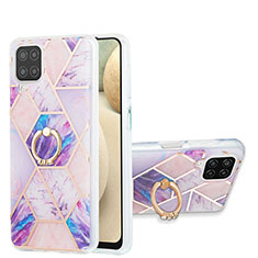 Funda Silicona Gel Goma Patron de Moda Carcasa con Anillo de dedo Soporte Y01B para Samsung Galaxy F12 Purpura Claro