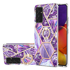 Funda Silicona Gel Goma Patron de Moda Carcasa con Anillo de dedo Soporte Y01B para Samsung Galaxy F34 5G Morado