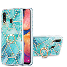 Funda Silicona Gel Goma Patron de Moda Carcasa con Anillo de dedo Soporte Y01B para Samsung Galaxy M10S Menta Verde