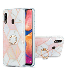 Funda Silicona Gel Goma Patron de Moda Carcasa con Anillo de dedo Soporte Y01B para Samsung Galaxy M10S Rosa