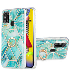 Funda Silicona Gel Goma Patron de Moda Carcasa con Anillo de dedo Soporte Y01B para Samsung Galaxy M31 Menta Verde