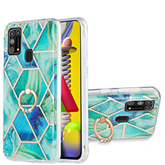 Funda Silicona Gel Goma Patron de Moda Carcasa con Anillo de dedo Soporte Y01B para Samsung Galaxy M31 Prime Edition Verde