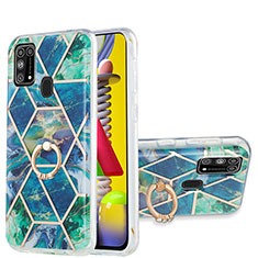 Funda Silicona Gel Goma Patron de Moda Carcasa con Anillo de dedo Soporte Y01B para Samsung Galaxy M31 Verde Noche