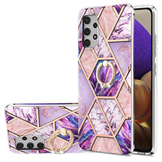 Funda Silicona Gel Goma Patron de Moda Carcasa con Anillo de dedo Soporte Y01B para Samsung Galaxy M32 5G Purpura Claro