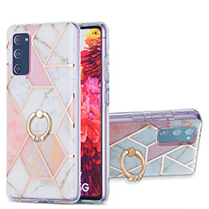 Funda Silicona Gel Goma Patron de Moda Carcasa con Anillo de dedo Soporte Y01B para Samsung Galaxy S20 FE 4G Rosa