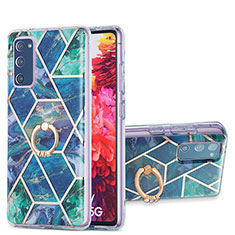 Funda Silicona Gel Goma Patron de Moda Carcasa con Anillo de dedo Soporte Y01B para Samsung Galaxy S20 FE 4G Verde Noche